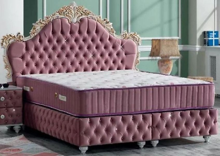 Casa Padrino Bett Doppelbett Rosa / Weiß / Antik Gold - Prunkvolles Samt Be günstig online kaufen