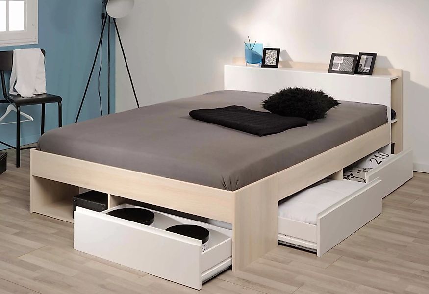Bett mit Stauraum & Schubladen verstellbar - 160 x 200 cm - Naturfarben & W günstig online kaufen