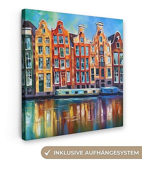 OneMillionCanvasses® Leinwandbild Amsterdam - Ölfarbenoptik - Gracht - Kuns günstig online kaufen