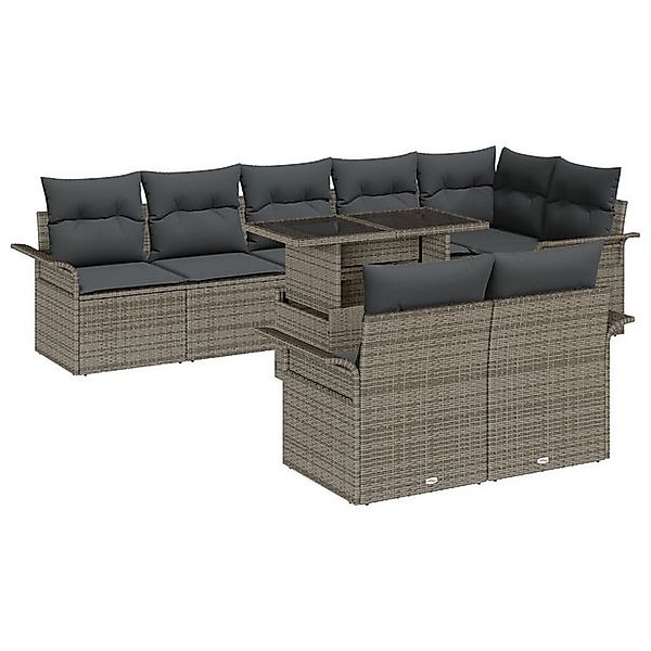 vidaXL Loungesofa 9-tlg. Garten-Sofagarnitur mit Kissen Grau Poly Rattan, 9 günstig online kaufen