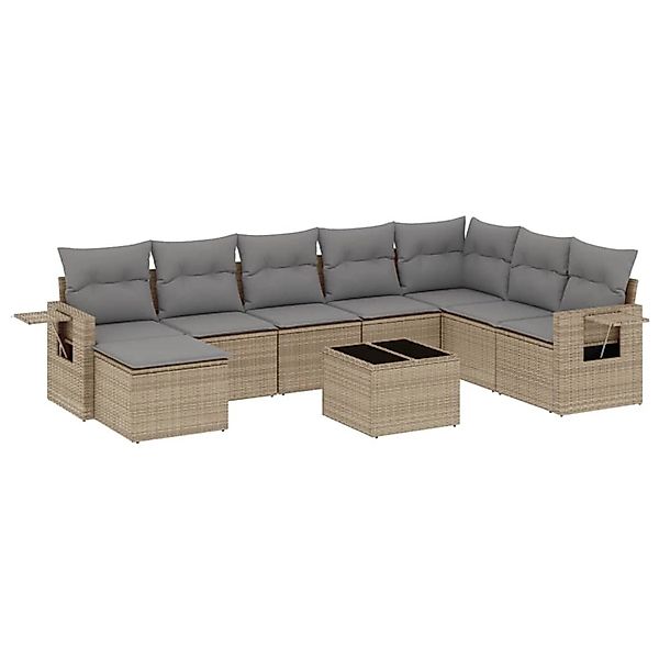 vidaXL 9-Tlg Garten-Sofagarnitur mit Kissen Beige Poly Rattan 3252906 günstig online kaufen