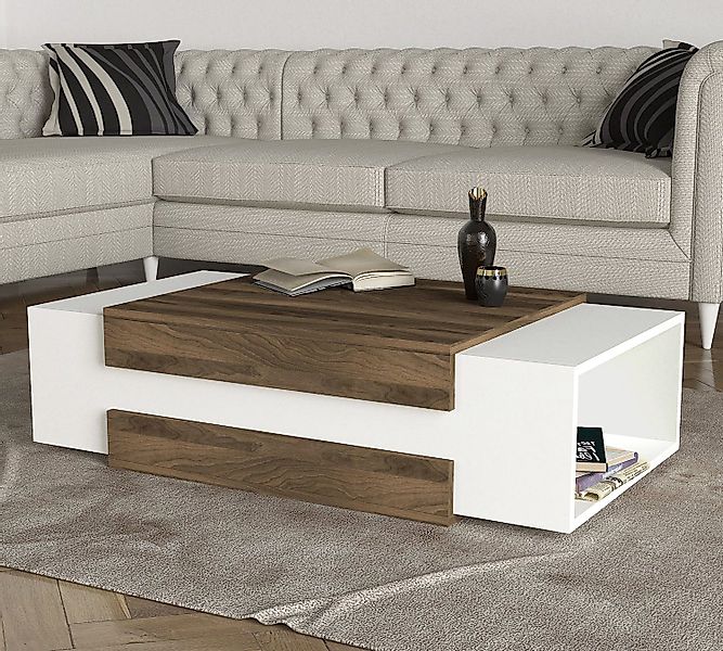 moebel17 Couchtisch Couchtisch Nora Weiß Walnuss, günstig online kaufen