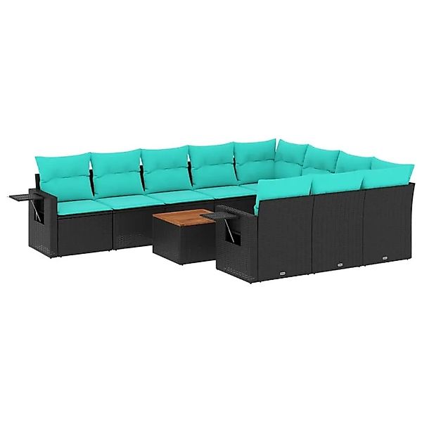 vidaXL 11-Tlg Gartensofa-Set mit Kissen Schwarzes Polyrattan 3224741 günstig online kaufen