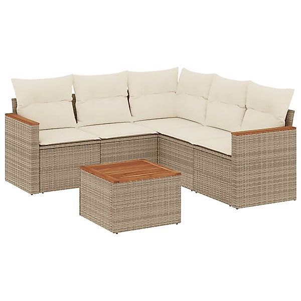 vidaXL 6-Tlg Garten-Sofagarnitur mit Kissen Beige Poly Rattan 3225967 günstig online kaufen