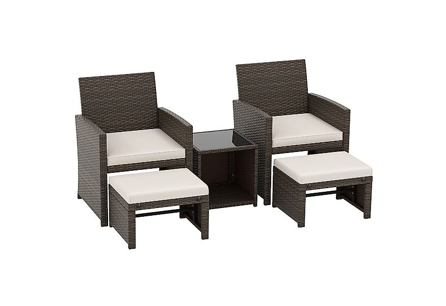 COSTWAY Balkonset, (5-tlg), Rattan, 2 Sessel, Tisch, Sitzkissen & Ottomane günstig online kaufen