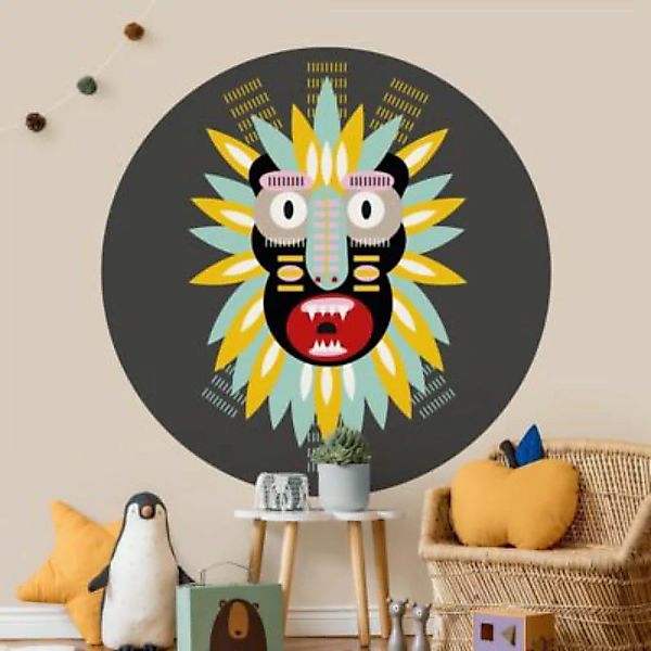 Bilderwelten Runde Tapete selbstklebend Collage Ethno Maske - King Kong bun günstig online kaufen