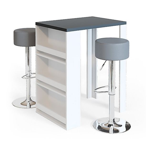 Vicco Bartisch, Weiß/Anthrazit, 80 x 57 cm mit 2 Barhockern (3-St) günstig online kaufen