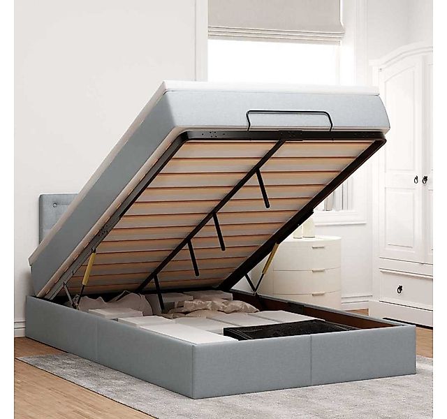 vidaXL Bett, Ottoman-Bett mit Matratze & LEDs Hellgrau 120x190 cm Stoff günstig online kaufen