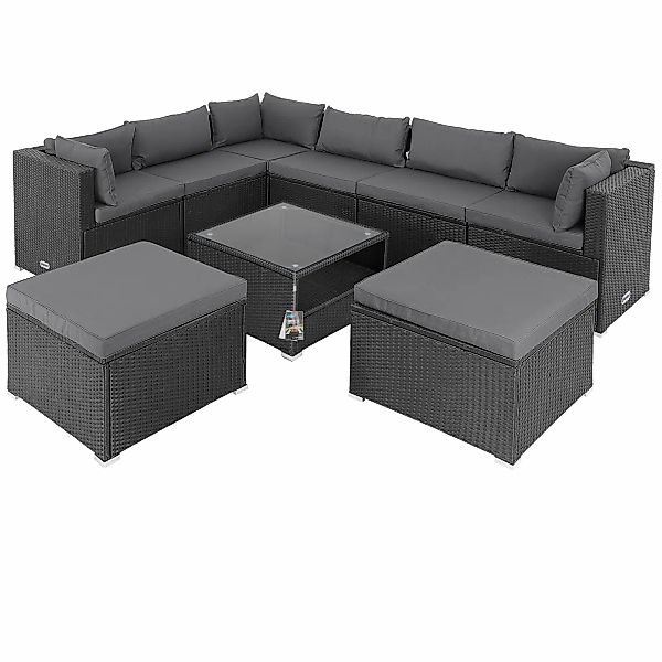 Polyrattan Ecklounge XXL Schwarz/Anthrazit inkl Kissen günstig online kaufen