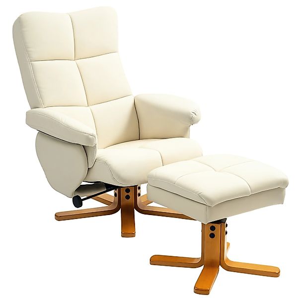 HOMCOM Relaxsessel mit Hocker Holz Kunstleder Cremeweiß B80 x T86 x H99cm günstig online kaufen