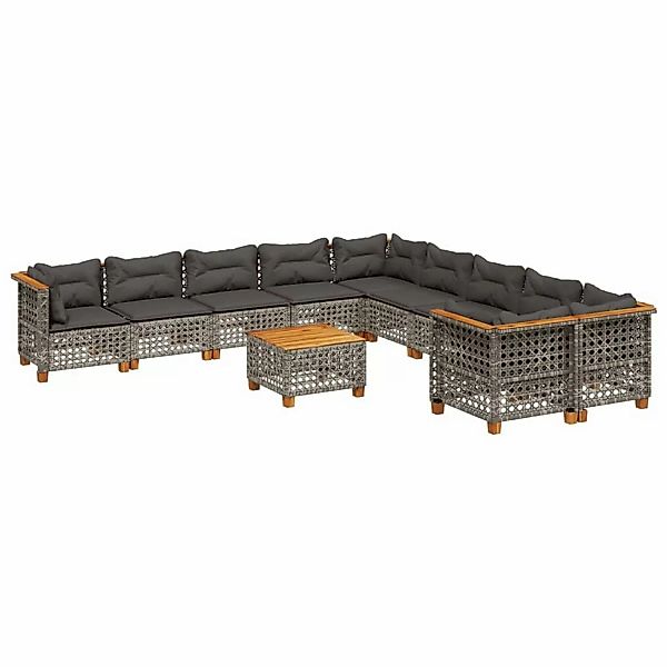 vidaXL 11-tlg Garten-Sofagarnitur mit Kissen Grau Poly Rattan Modell 95 günstig online kaufen