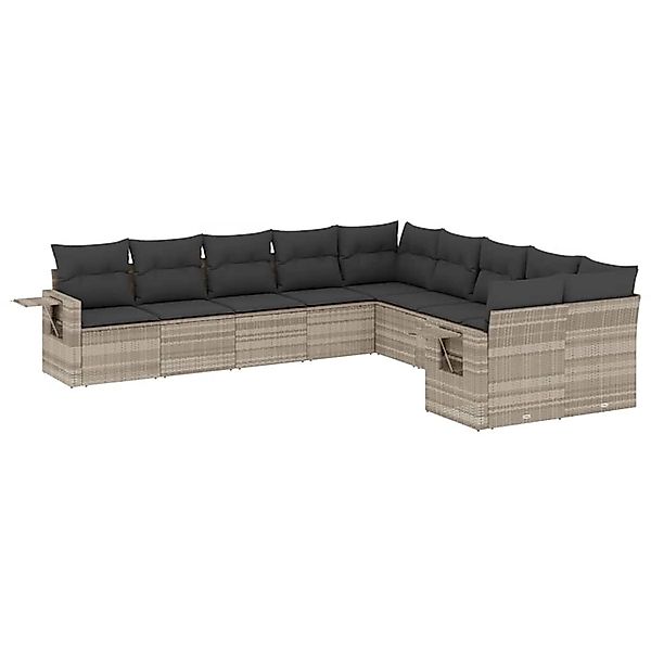 vidaXL 10-Tlg Garten-Sofagarnitur mit Kissen Hellgrau Poly Rattan 3220711 günstig online kaufen