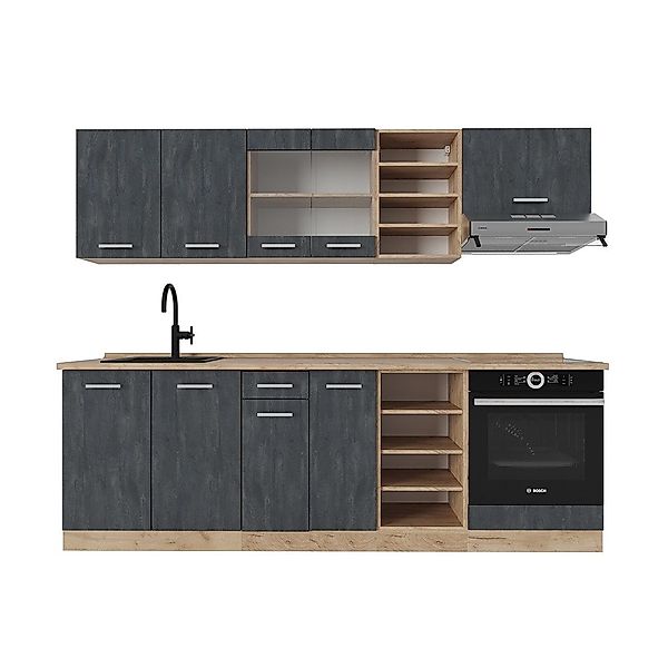Vicco Küchenzeile R-Line, Schwarz Beton/Goldkraft Eiche, günstig online kaufen