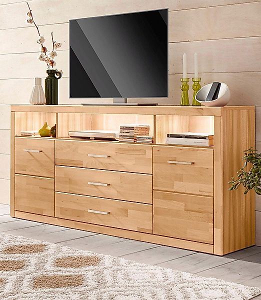 Home affaire Sideboard "Ribe,180cm breit, Fronten Massivholz,7 Fächer", Hol günstig online kaufen