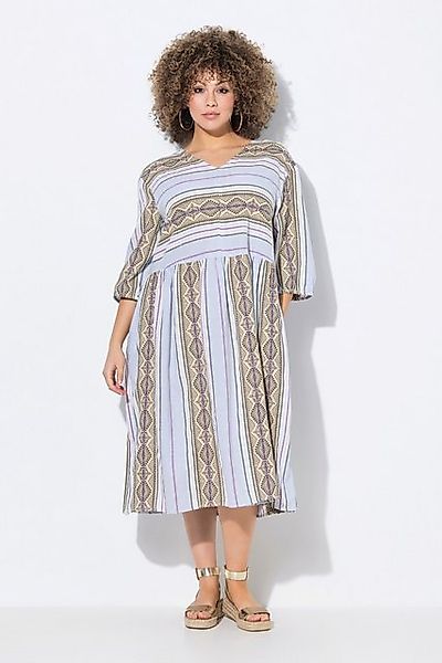 Ulla Popken Midikleid Kaftankleid Streifen A-Linie V-Ausschnitt 3/4-Arm günstig online kaufen
