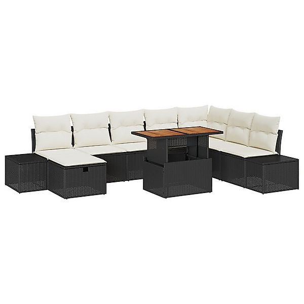 vidaXL Loungesofa 9-teiliges Gartenset mit Kissen Schwarz Poly Rattan, 9 Te günstig online kaufen