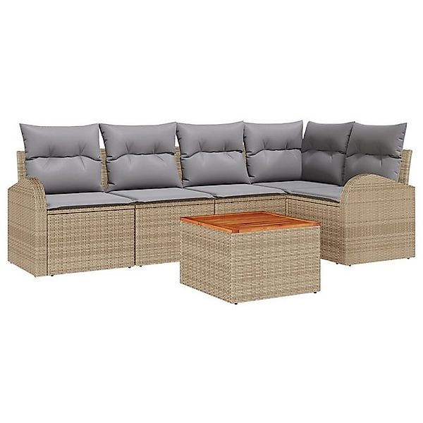 vidaXL Loungesofa 6-teiliges Garten Sofa Set mit Kissen Beige Poly Rattan, günstig online kaufen