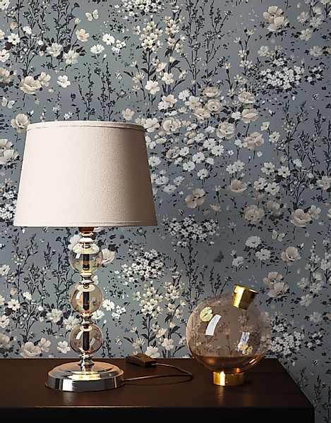 Newroom Vliestapete, Grau Tapete Landhaus Blumen günstig online kaufen