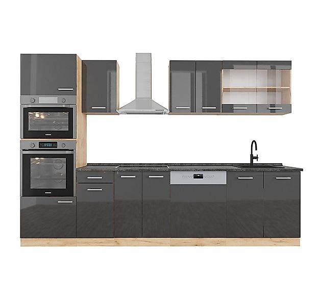 Vicco Küchenzeile R-Line, Anthrazit Hochglanz/Goldkraft Eiche, 300 cm mit H günstig online kaufen