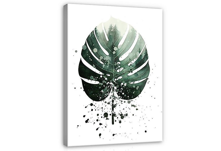 Wallarena Leinwandbild Blätter Monstera Grün Kunst Wandbild XXL Leinwandbil günstig online kaufen