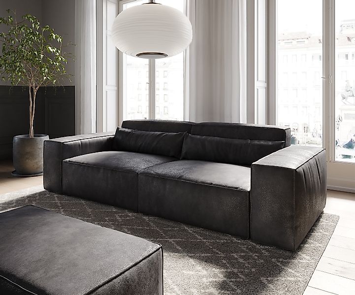 Big-Sofa Sirpio 230x90 cm Lederimitat Vintage Anthrazit  mit Hocker günstig online kaufen