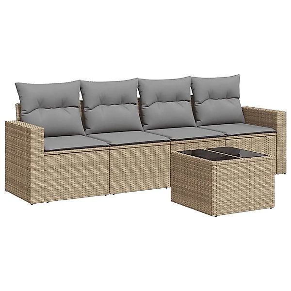 vidaXL 5-Tlg Garten-Sofagarnitur mit Kissen Beige Poly Rattan 3251026 günstig online kaufen
