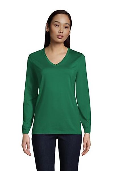 Supima Langarm-Shirt mit V-Ausschnitt, Damen, Größe: XS Normal, Grün, Baumw günstig online kaufen