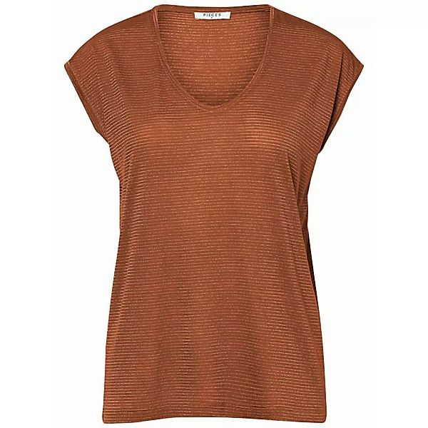 Pieces Billo Lurex Stripes Kurzärmeliges T-shirt S Mocha Bisque / Detail Go günstig online kaufen