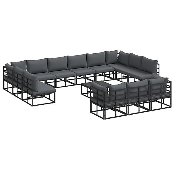 vidaXL Garten-Sofa-Set mit Kissen 14-Tlg Schwarz Aluminium 3378927 günstig online kaufen