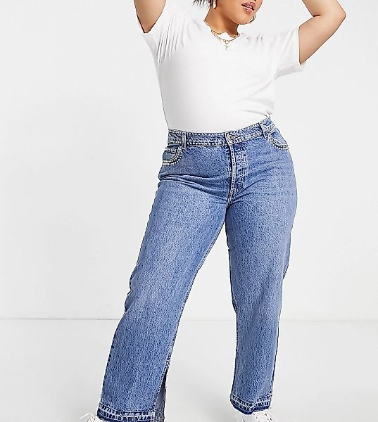 ASOS DESIGN Curve – Jeans aus Bio-Baumwollmischung im Stil der 90er in mitt günstig online kaufen