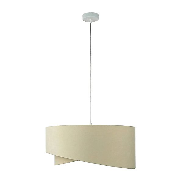 Licht-Erlebnisse Pendelleuchte E27 Ø 50 cm Rund Velours Stoff In Creme Gold günstig online kaufen