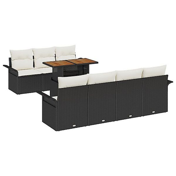 vidaXL Loungesofa 8-tlg. Garten-Sofagarnitur mit Kissen Schwarz Poly Rattan günstig online kaufen