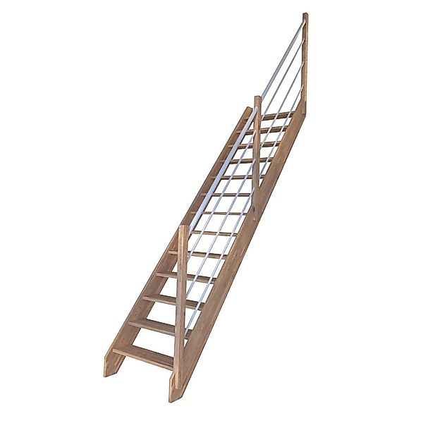 StarWood Treppe Rhodos Eiche Ger. Holz-Edelstahl-Geländer Weiß R FSC® günstig online kaufen