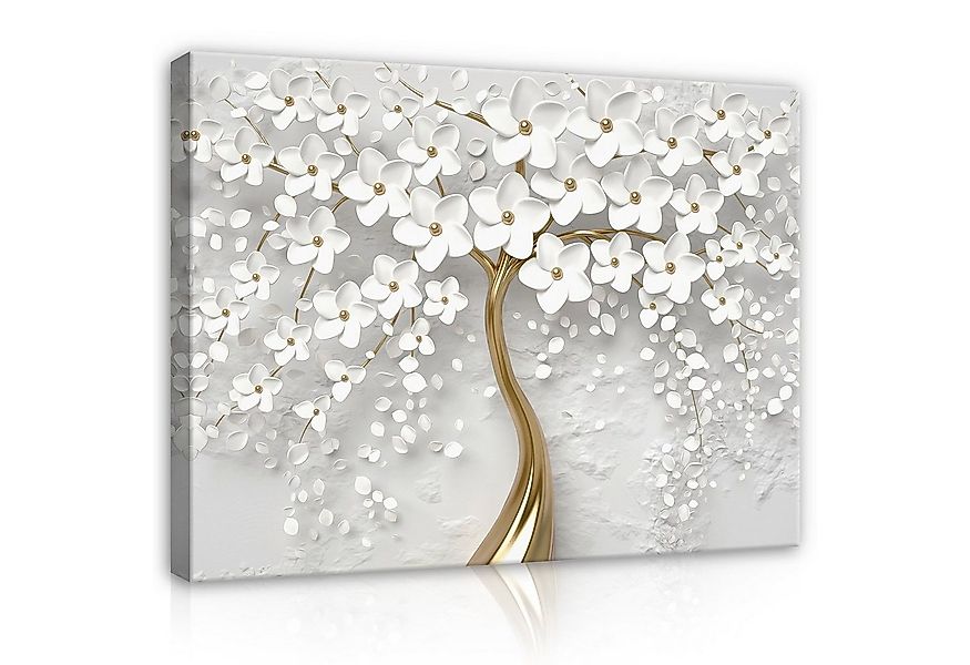 Wallarena Leinwandbild Abstrakt Blumen gold grau Baum Modern Deko XXL Leinw günstig online kaufen