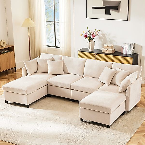 Merax Ecksofa U-förmiges Sofa aus Chenille-Stoff, günstig online kaufen