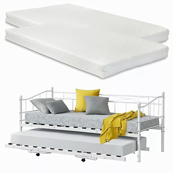 en.casa Metallbett, Skutskär Kojenbett 90x200cm 2 Matratzen Weiß günstig online kaufen