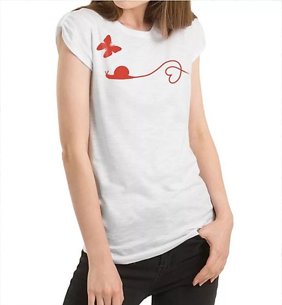 Schnecke & Schmetterling T-shirt In Weiß Und Rot Für Frauen günstig online kaufen
