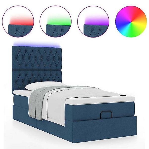 vidaXL Bett Ottoman-Bett mit Matratze & LEDs Blau 90x200 cm Stoff günstig online kaufen