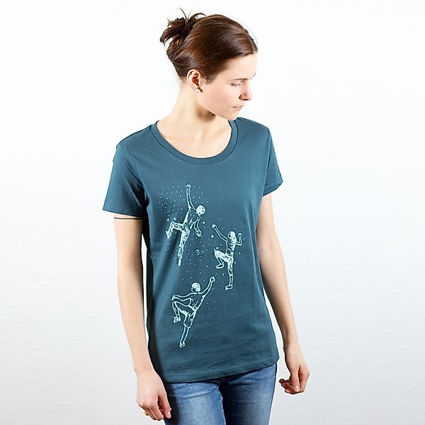 Damenshirt "Bouldern", Petrol, T-shirt Bedruckt, Siebdruck, Klettern günstig online kaufen