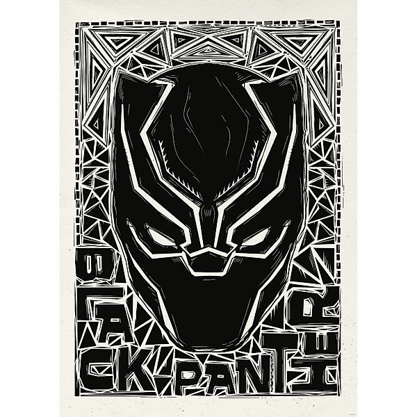 Komar Wandbild Marvel Black Panther Lino-Cut Helmet 50 cm x 70 cm Schwarz-W günstig online kaufen