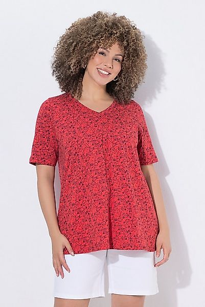 Ulla Popken T-Shirt T-Shirt Fische Zierfalten V-Ausschnitt Halbarm günstig online kaufen