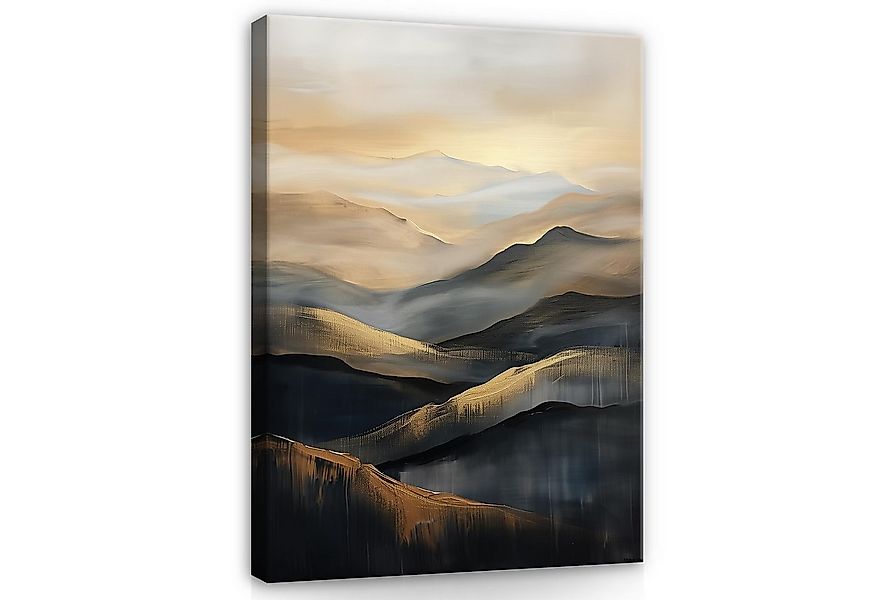 Wallarena Leinwandbild Berge Landschaft Wiese Gemalt Gold Schwarz Wandbilde günstig online kaufen