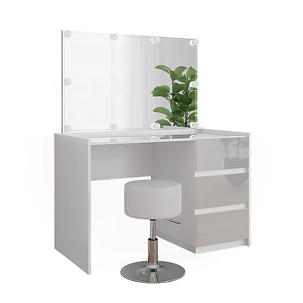 Vicco Schminktisch Marla Weiß Hochglanz 120 cm mit Spiegel Hocker LED-Licht günstig online kaufen