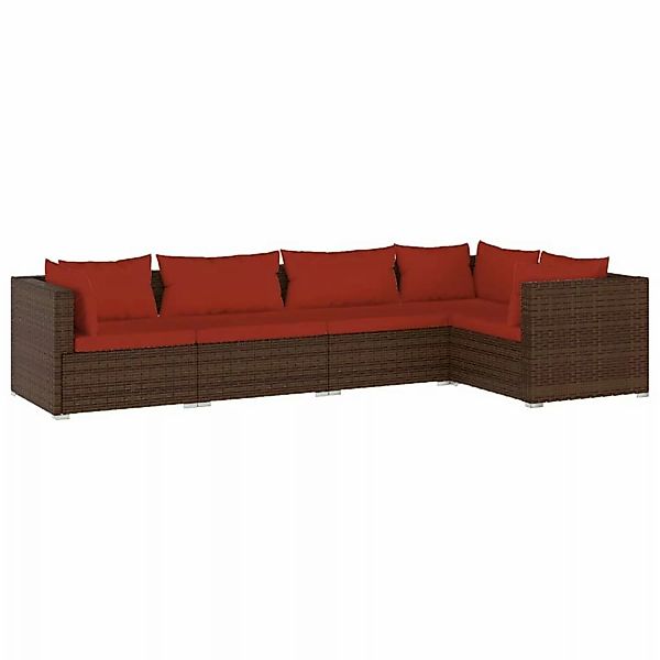 vidaXL 5-tlg Garten-Lounge-Set mit Kissen Poly Rattan Braun Modell 35 günstig online kaufen