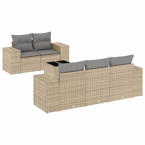 vidaXL 6-Tlg Garten-Sofagarnitur mit Kissen Beige Poly Rattan 3222298 günstig online kaufen