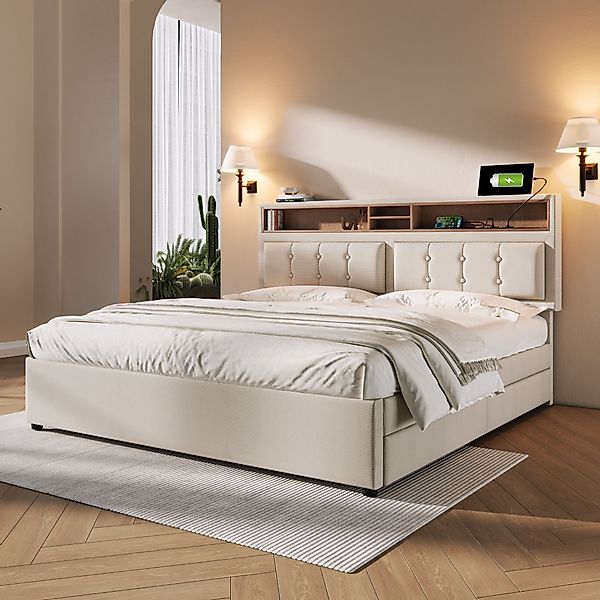 Flieks Polsterbett, Doppelbett mit USB/Typ-C Ladefunktion günstig online kaufen