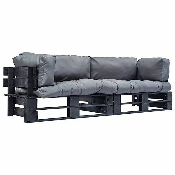 2-tlg. Garten-palettensofa-set Mit Grauen Kissen Kiefernholz günstig online kaufen