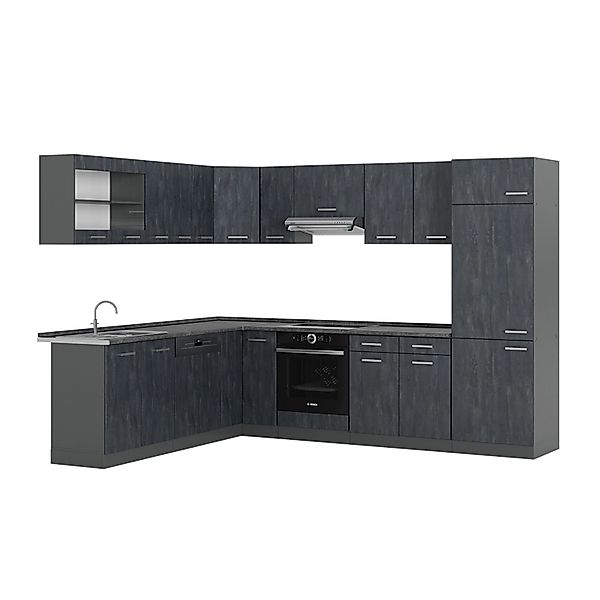 Vicco R-Line Einbauküche in L-Form Schwarz Beton/Anthrazit 227 x 287 cm ohn günstig online kaufen