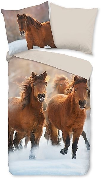 good morning Kinderbettwäsche »Ponies«, Biber, 135x200, Winter, Warm, Reißv günstig online kaufen