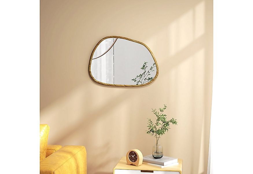 HOMCOM Wandspiegel Asymmetrisch, 70 x 50 cm Badezimmerspiegel mit Holzrahme günstig online kaufen